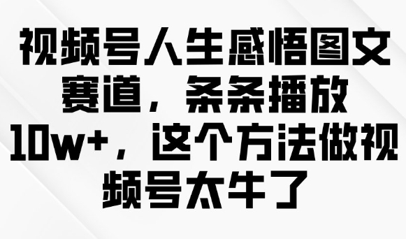 视频号人生感悟图文赛道，条条播放10w+，这个方法做视频号太牛了-丸动小站