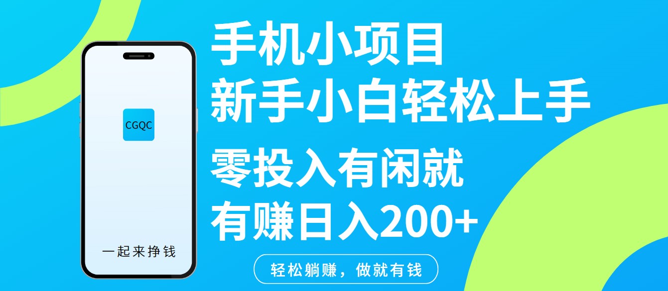 手机小项目新手小白轻松上手零投入有闲就有赚日入200+-丸动小站