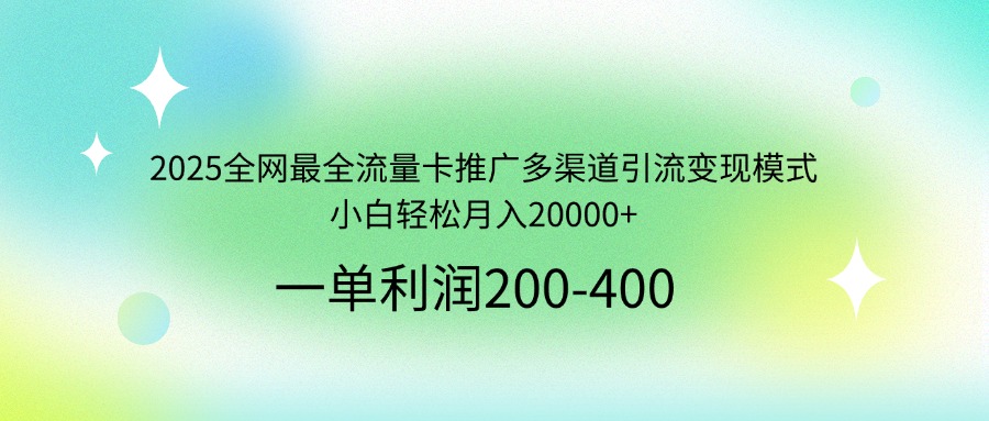 2025全网最全流量卡推广多渠道引流变现模式，小白轻松月入20000+-丸动小站