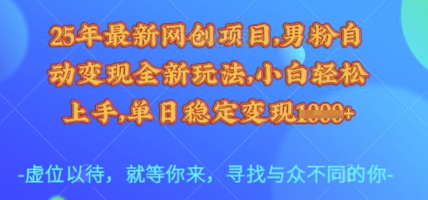 25年最新网创项目，男粉自动变现全新玩法，小白轻松上手，单日稳定变现多张【揭秘】-丸动小站