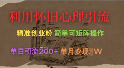 利用怀旧心理，引流创业粉，简单可矩阵操作，单日引流200+，月变现过W-丸动小站