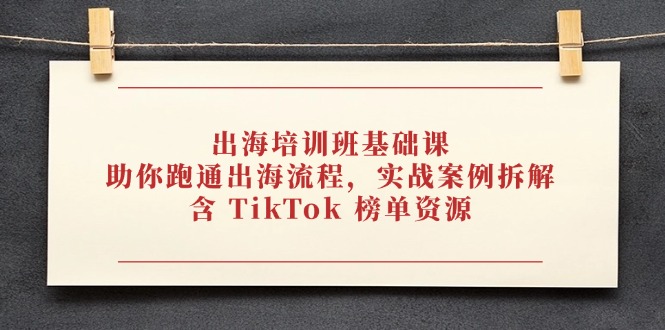 出海培训班基础课，助你跑通出海流程，实战案例拆解，含 TikTok 榜单资源-丸动小站